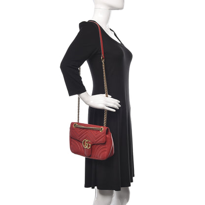 Gucci Calfskin Matelasse Small GG Marmont Shoulder Bag Hibiscus Red 2 of 9