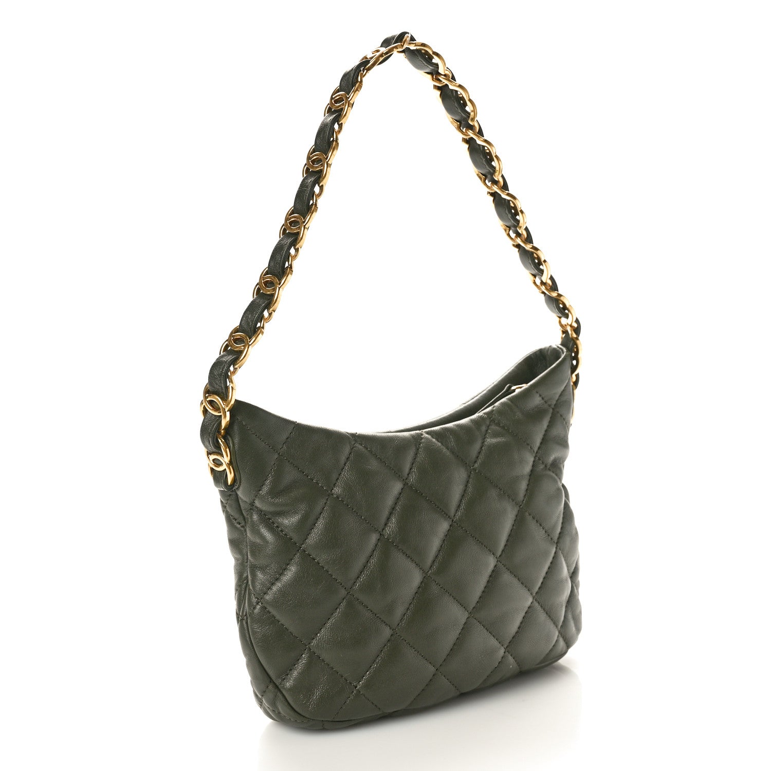 Chanel Lambskin Quilted CC Links Hobo Khaki 3 of 10