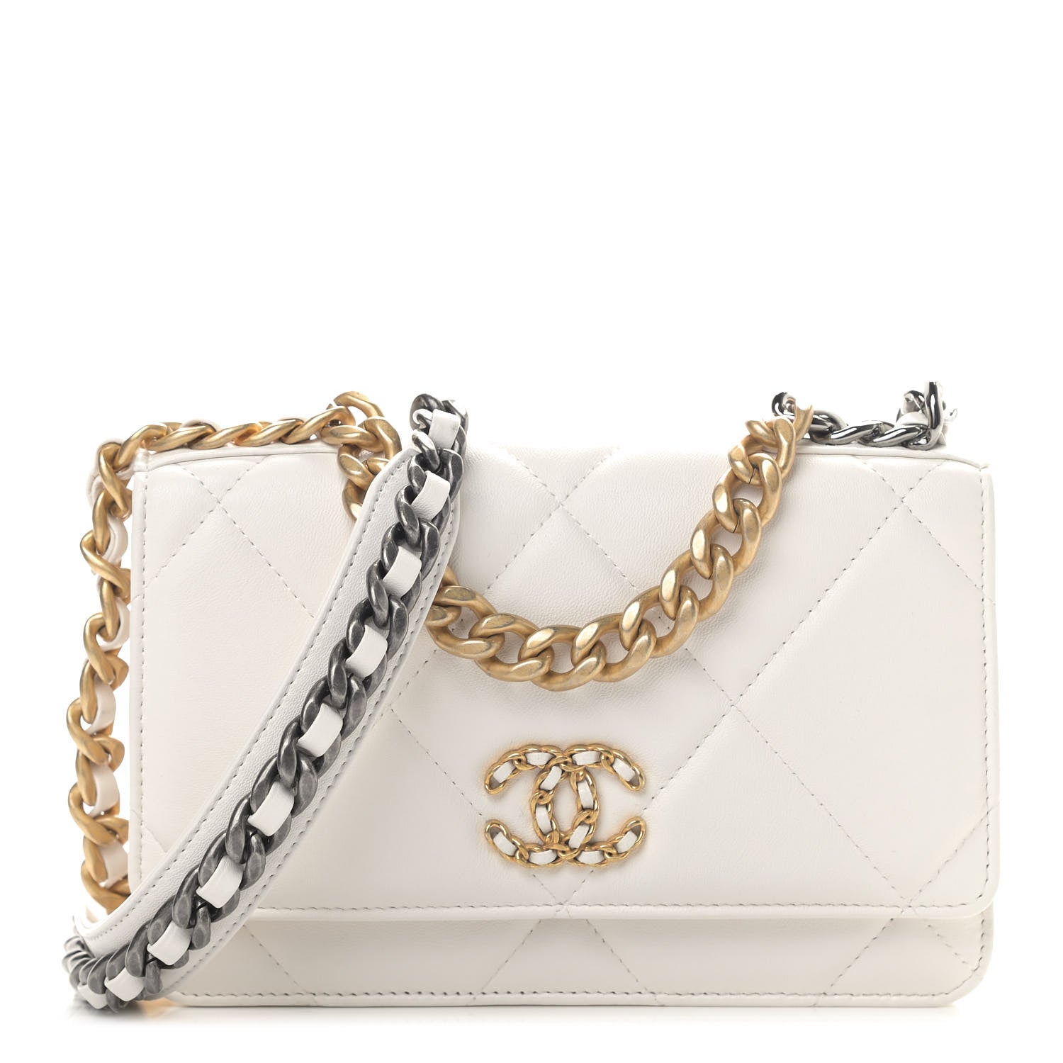 Chanel Goatskin Quilted Chanel 19 Wallet On Chain WOC White 1 of 12