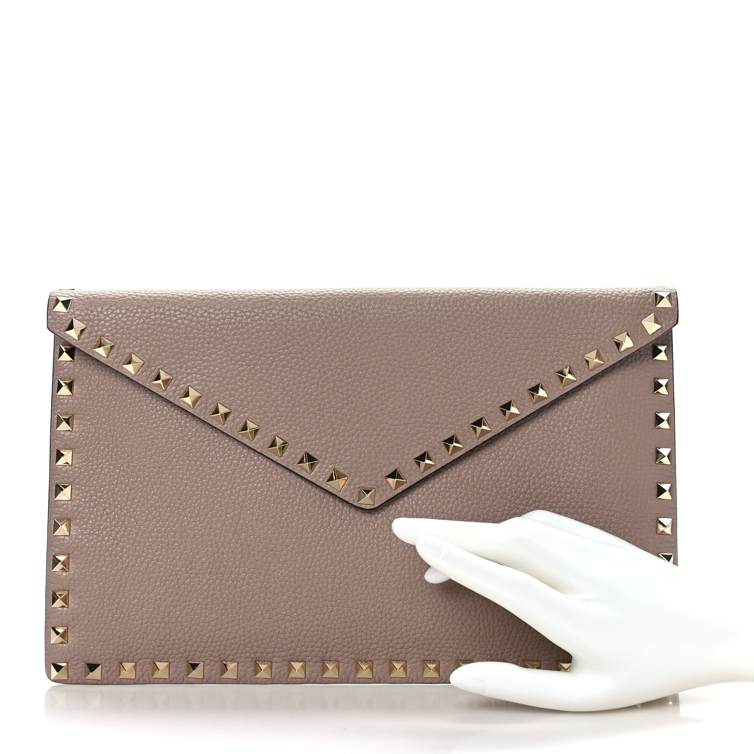 Valentino Garavani Pebbled Calfskin Large Rockstud Envelope Clutch Poudre 2 of 6