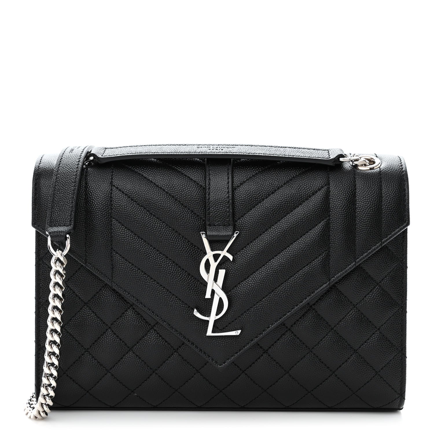 Saint Laurent Grain De Poudre Textured Mixed Matelasse Triquilt Medium Monogram Satchel Black 1 of 11