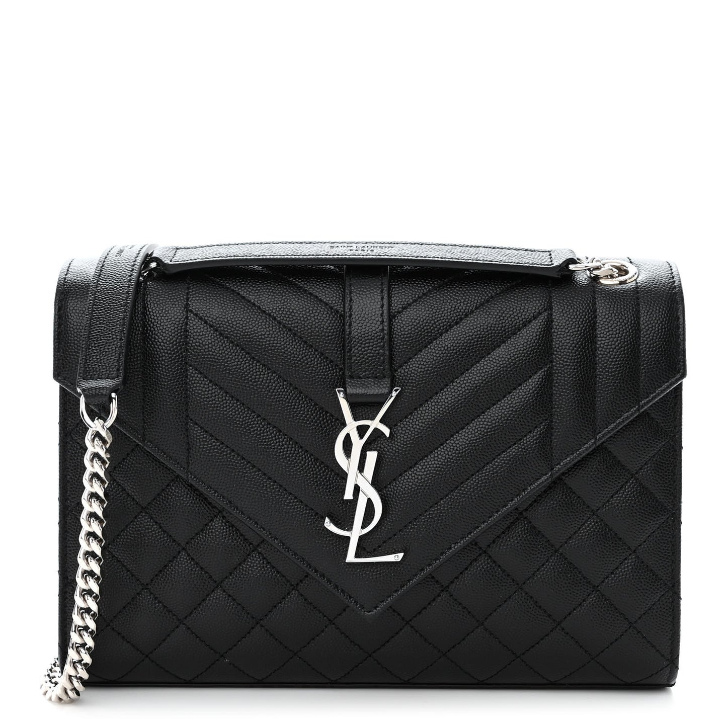 Grain De Poudre Textured Mixed Matelasse Triquilt Medium Monogram Satchel Black