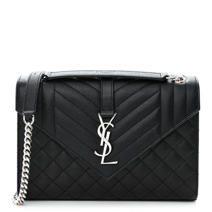 Saint Laurent Grain De Poudre Textured Mixed Matelasse Triquilt Medium Monogram Satchel Black 1 of 11