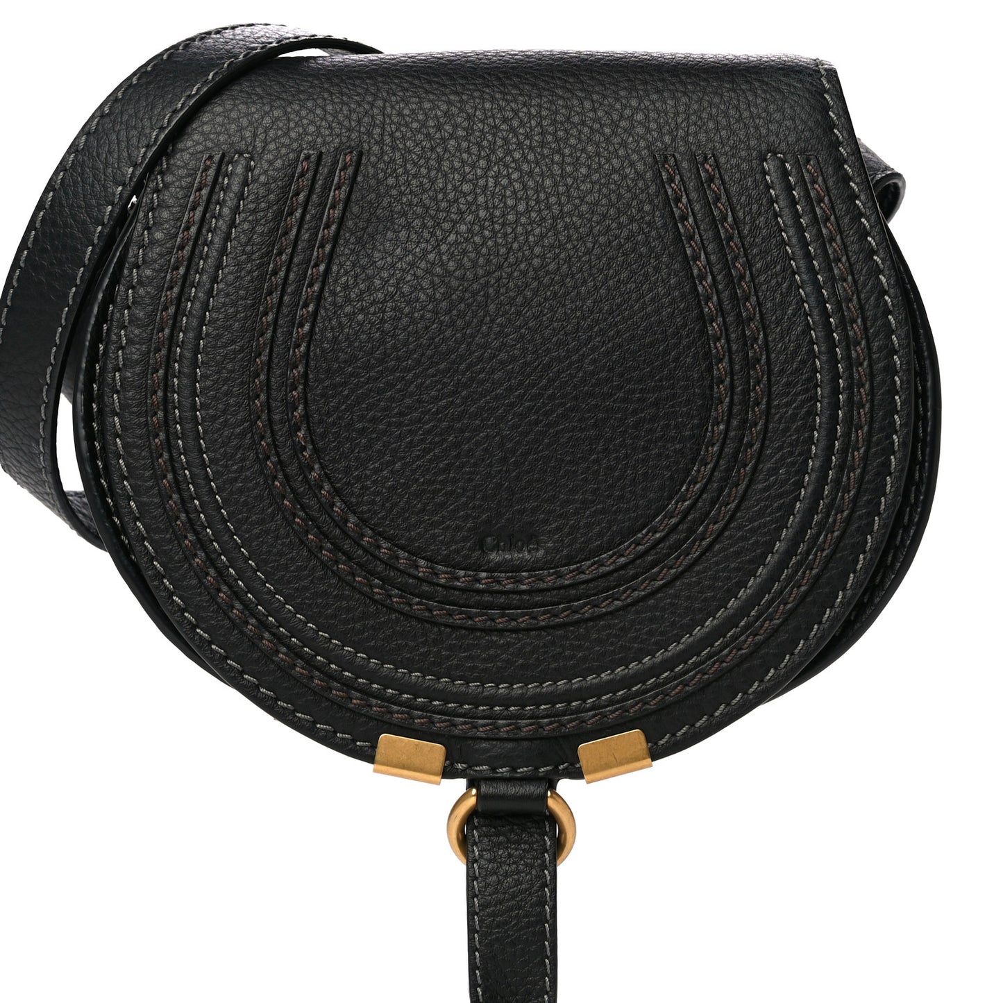 Calfskin Mini Marcie Round Crossbody Bag Black
