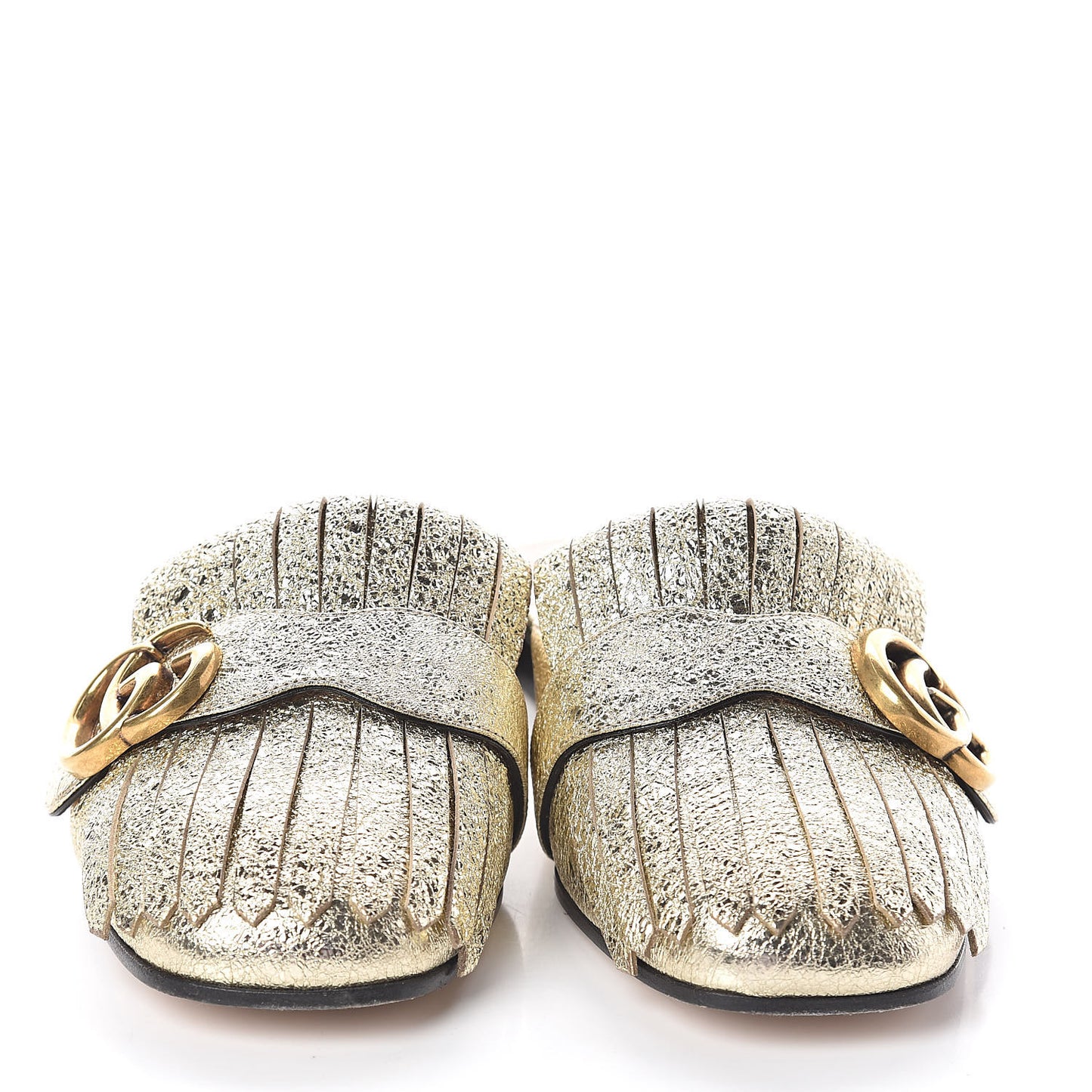Galassia Womens GG Marmont Fringe Slippers 36 Platino
