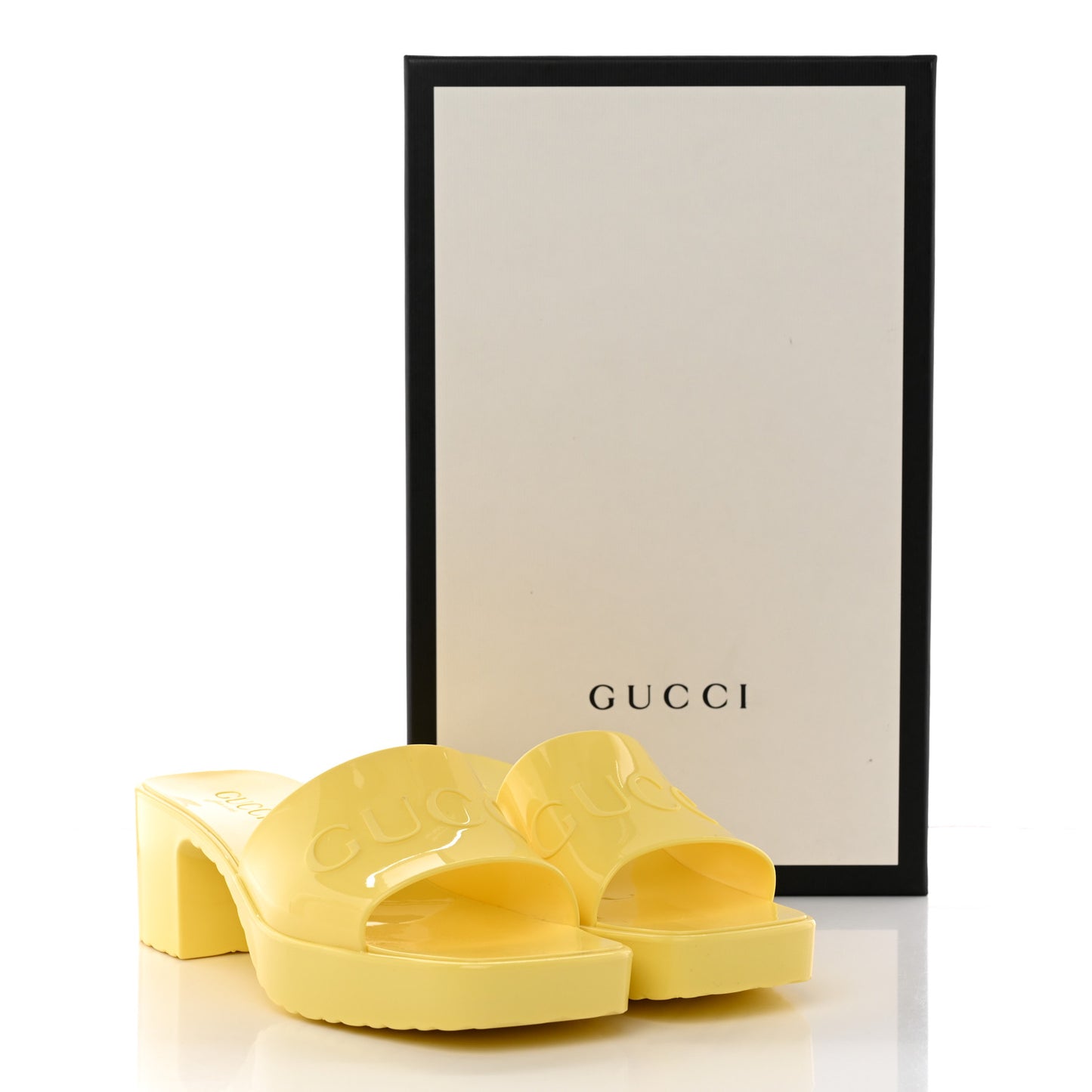 Rubber Gucci Logo Womens Platform 20/60mm Slide Sandals 36 Banana
