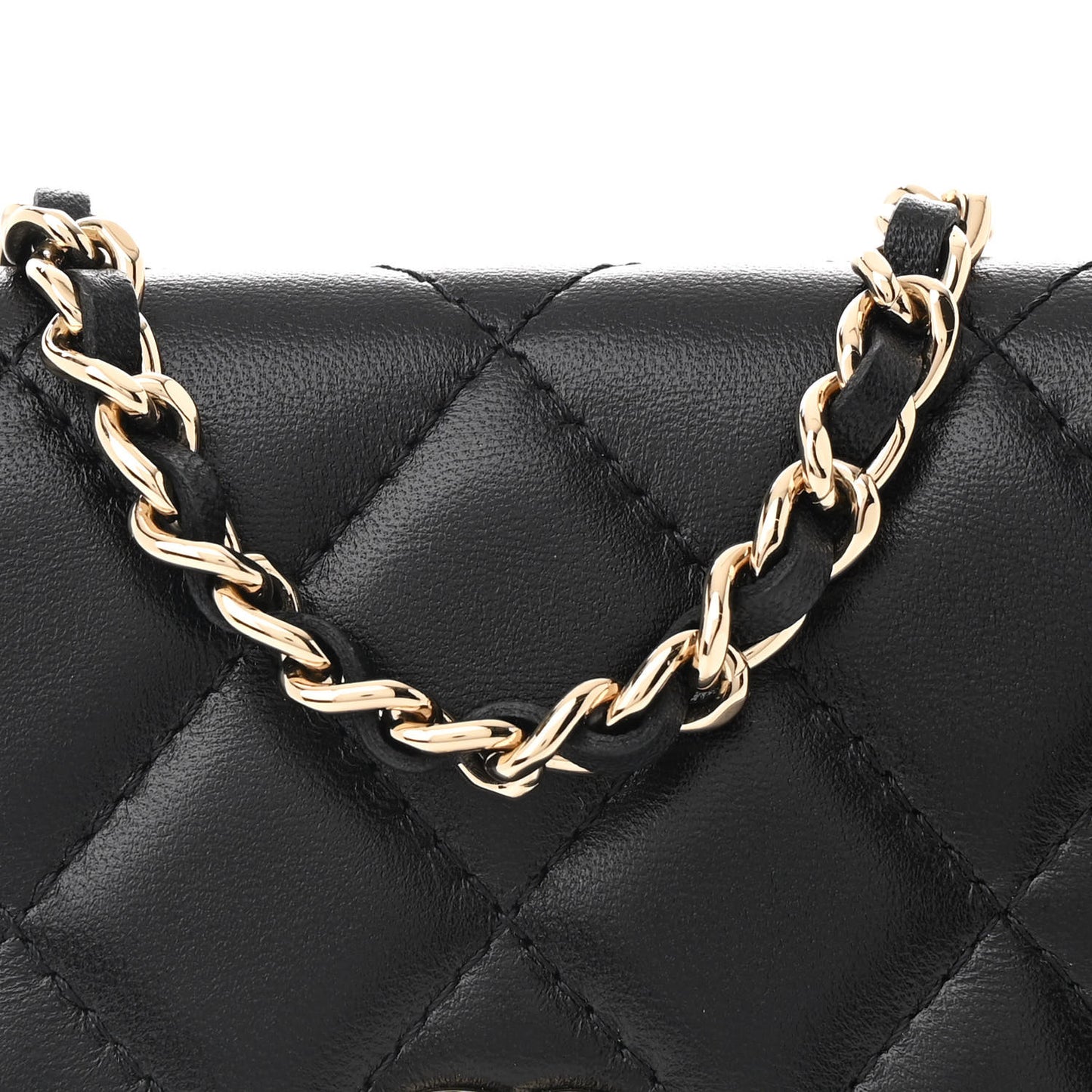 Lambskin Quilted Mini Camellia Bow Phone Holder Black