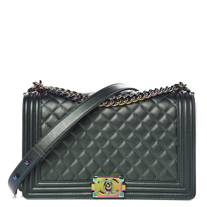 Chanel Iridescent Goatskin Quilted New Medium Boy Flap Green 1 of 9