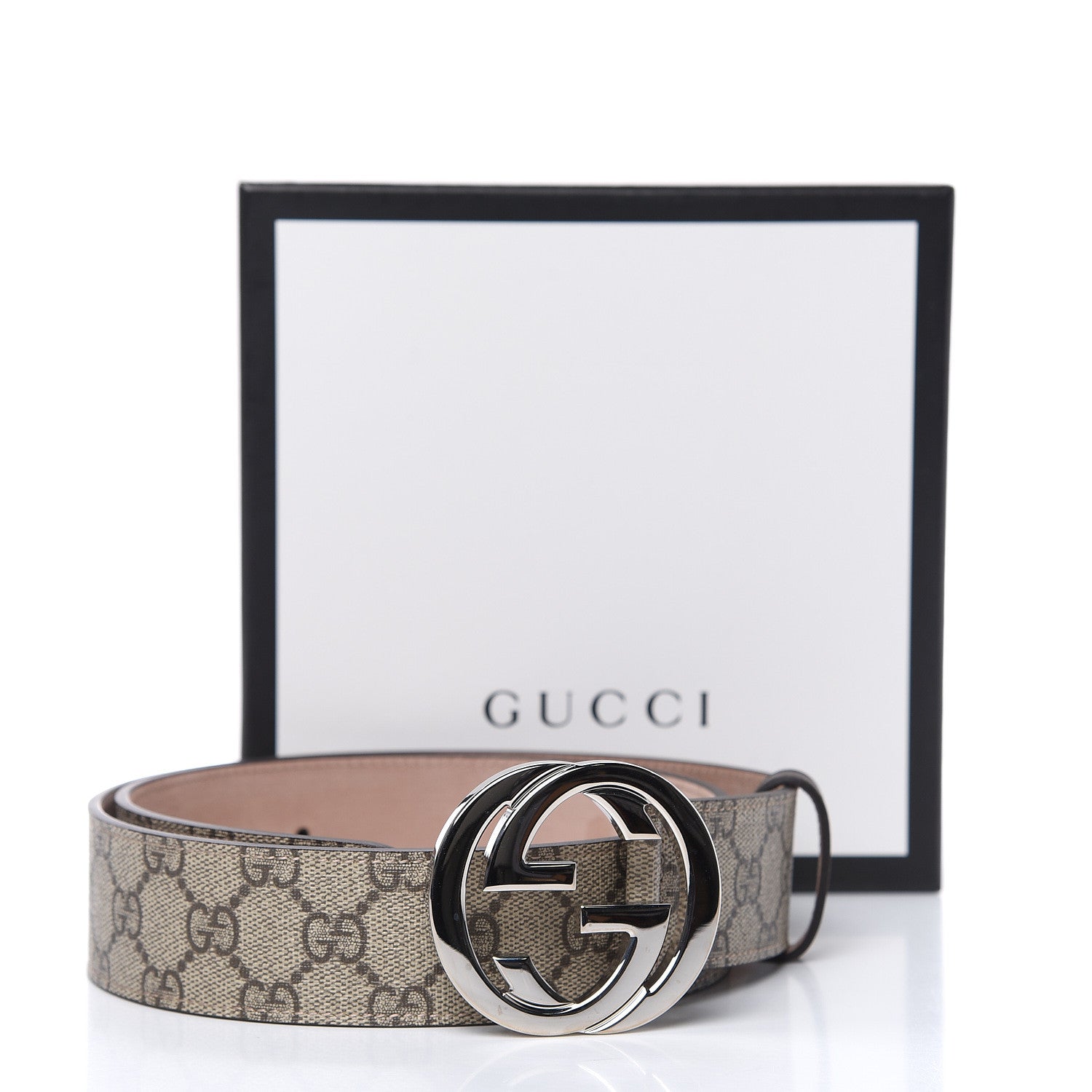 Gucci GG Supreme Monogram Selleria Calfskin Interlocking G 40mm Belt 85 34 Beige Ebony Cocoa 8 of 8