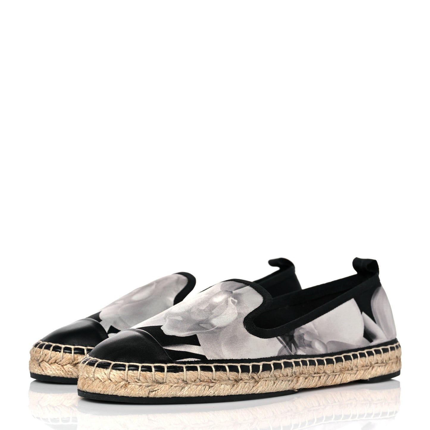 Satin Floral Print Espadrille 37 Black