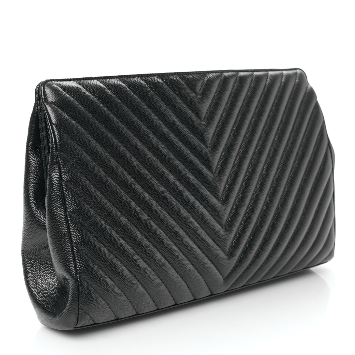 Caviar Chevron Quilted Framed Clutch Black