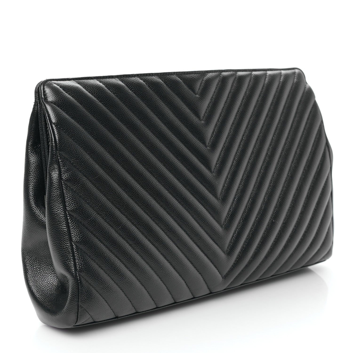 Chanel Caviar Chevron Quilted Framed Clutch Black 3 of 9