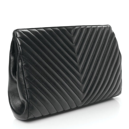 Chanel Caviar Chevron Quilted Framed Clutch Black 3 of 9