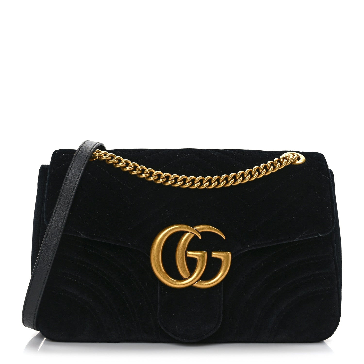 Gucci Velvet Matelasse Medium GG Marmont Shoulder Bag Black 1 of 9