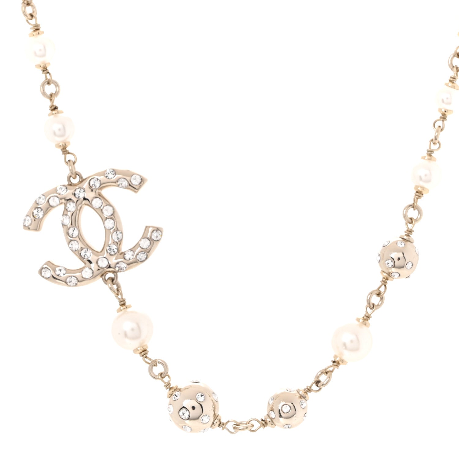 Chanel Pearl Crystal CC Choker Necklace Silver 1 of 5