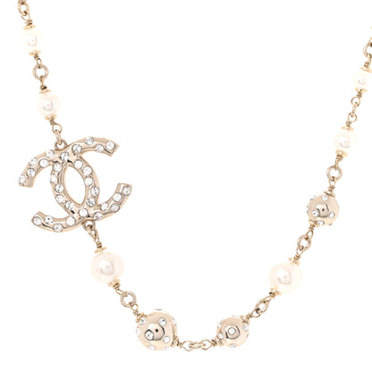 Chanel Pearl Crystal CC Choker Necklace Silver 1 of 5