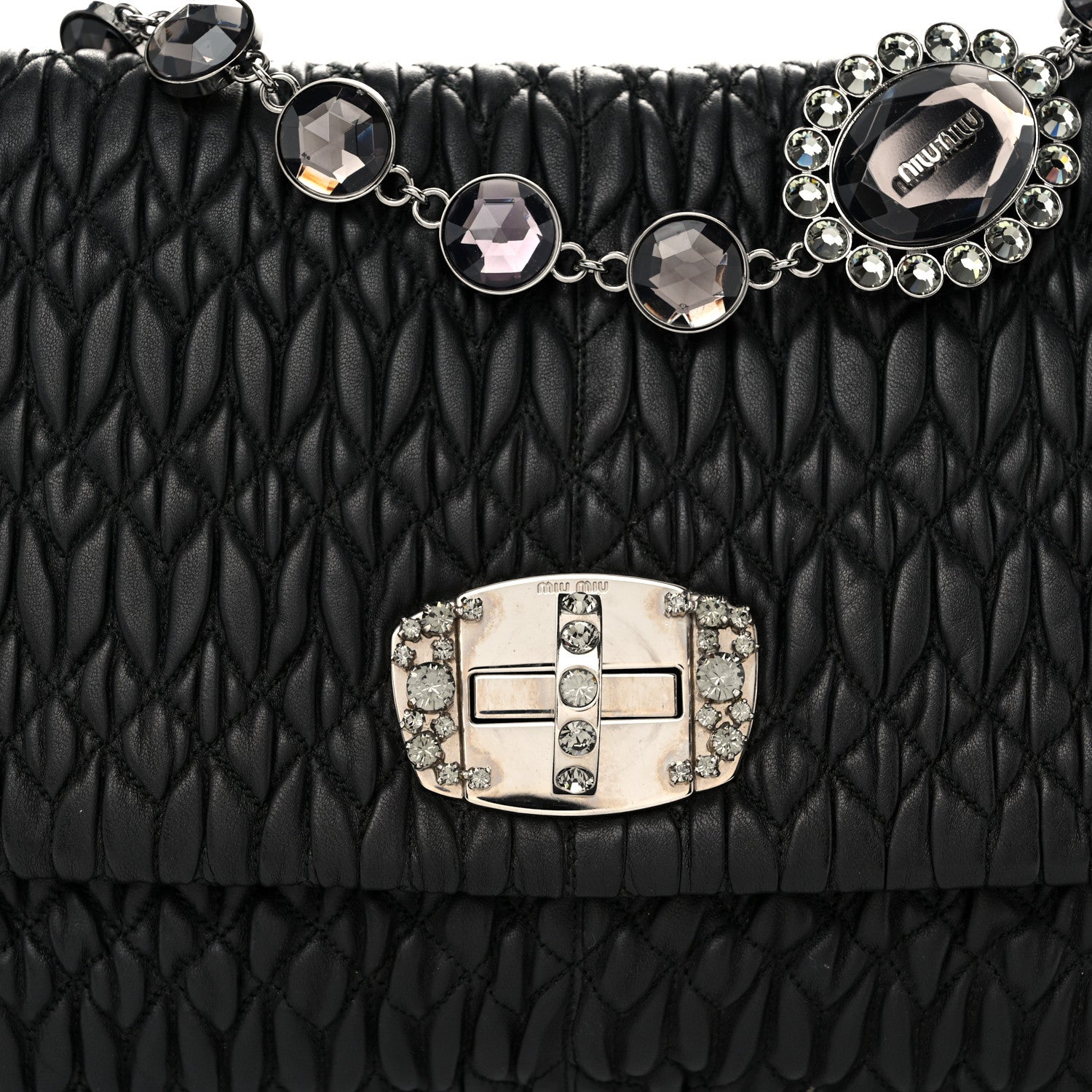 Miu Miu Nappa Matelasse Crystal Flap Clutch Black 9 of 12