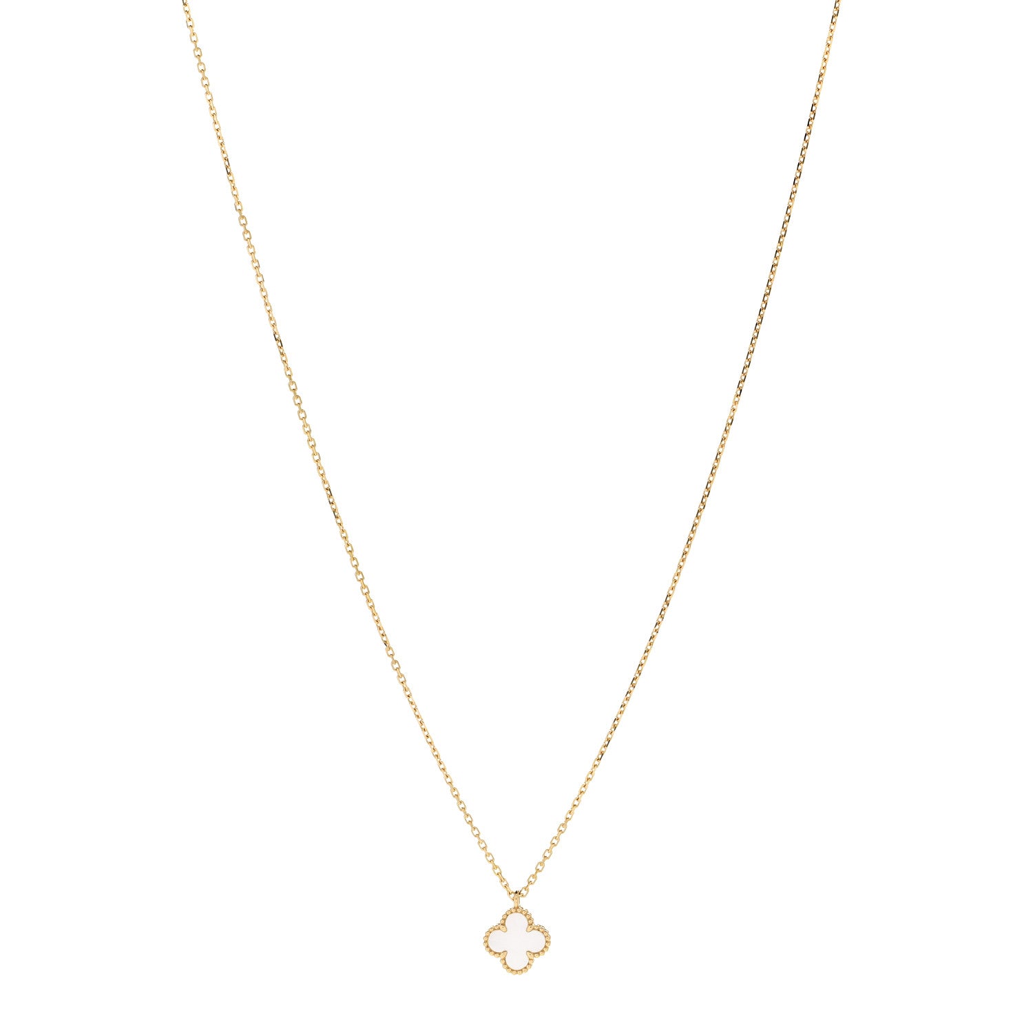 Van Cleef & Arpels 18K Yellow Gold Mother of Pearl Sweet Alhambra Pendant Necklace 1 of 7