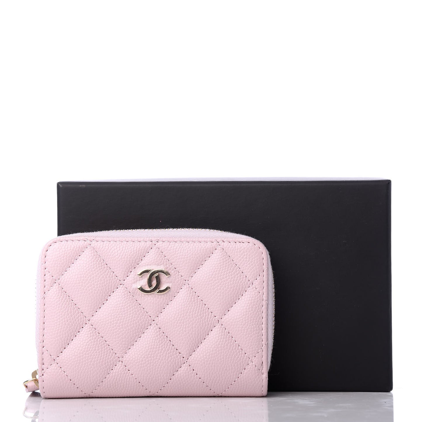 Caviar Quilted Zip Coin Purse Light Pink