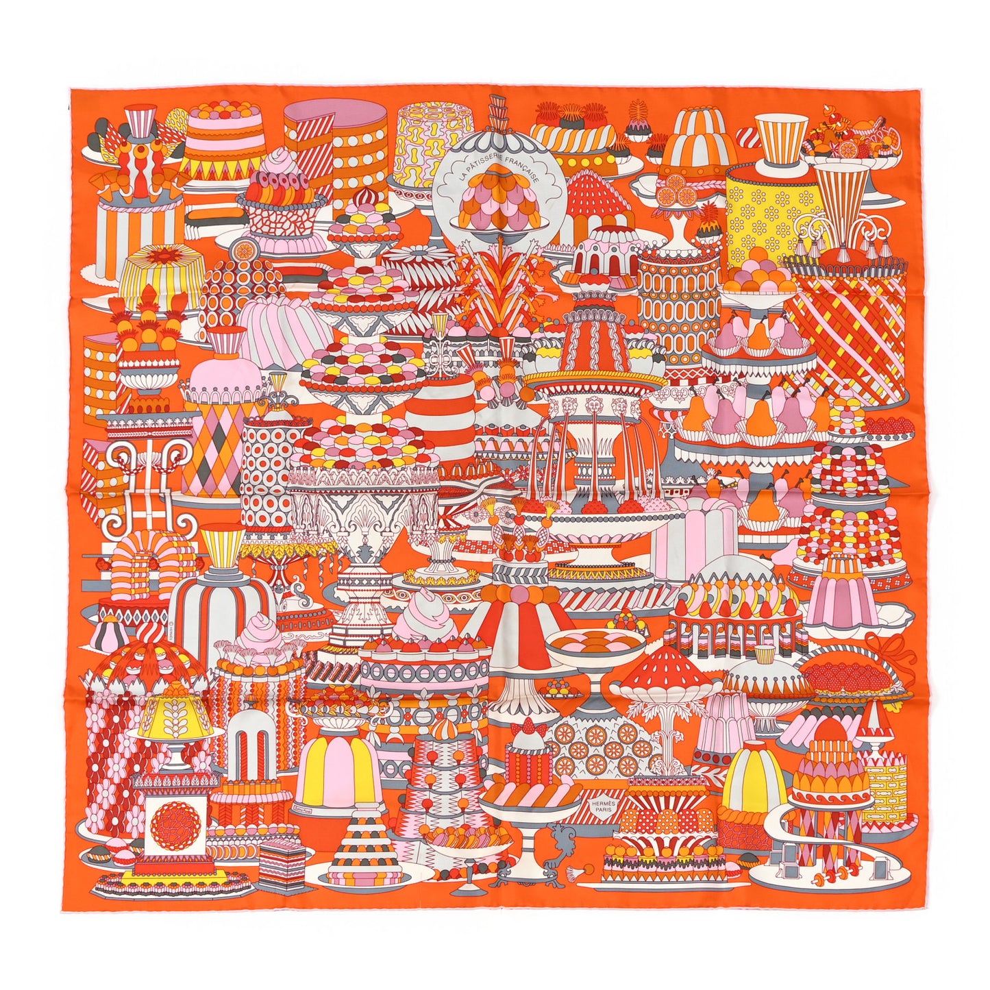Silk La Patisserie Francaise Scarf 90 Orange Rose Gris