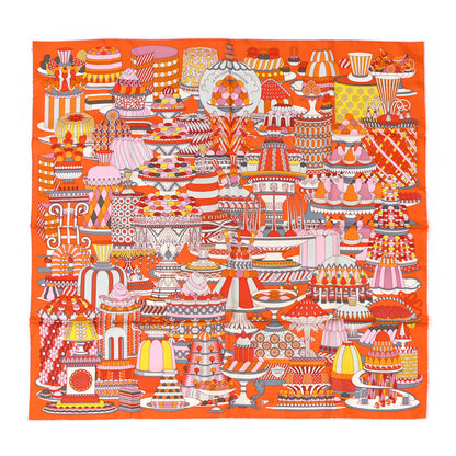 Hermes Silk La Patisserie Francaise Scarf 90 Orange Rose Gris 1 of 6