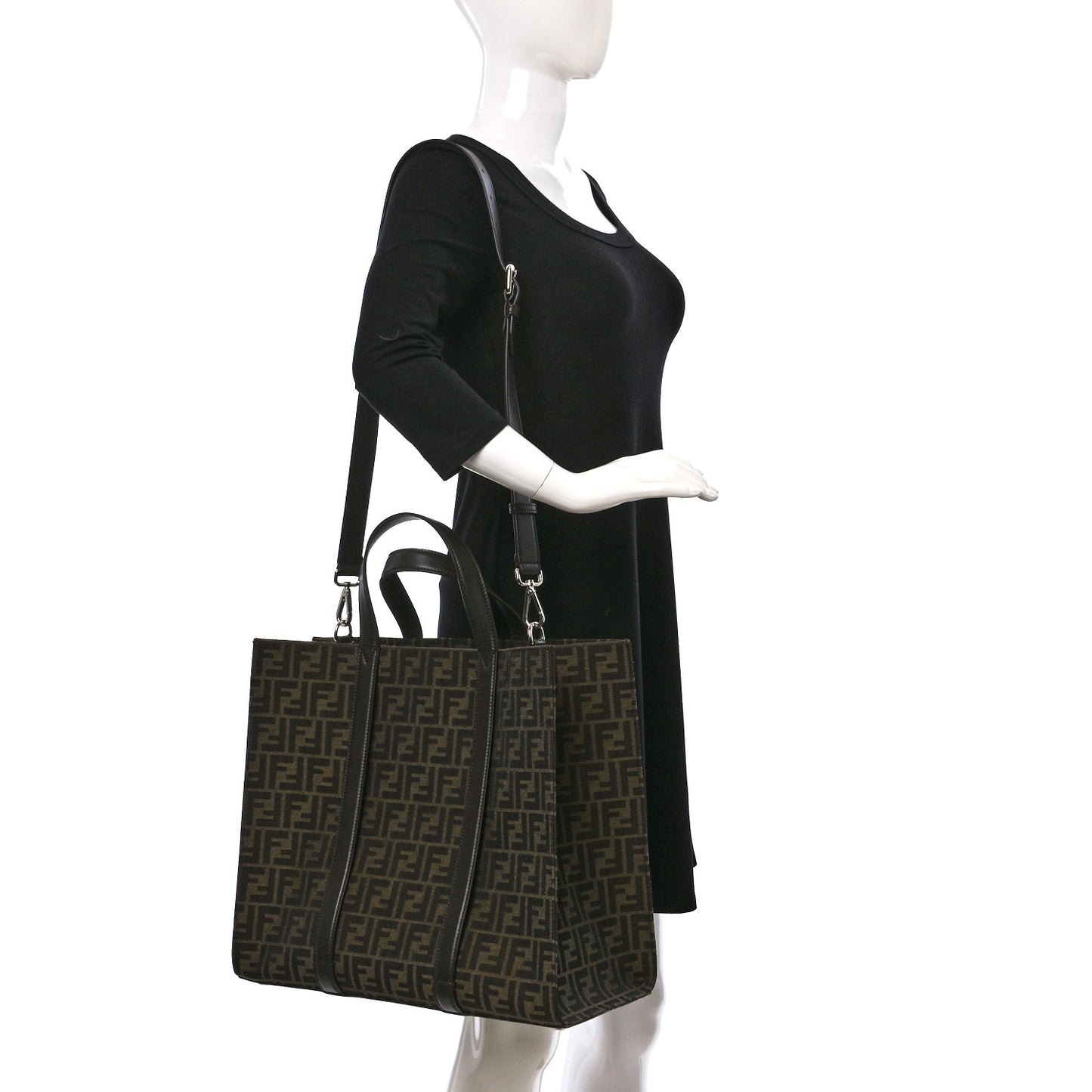 Recycled Fabric Jacquard Vitello Astro FF 1974 Shopping Tote Tobacco Moro Ebano