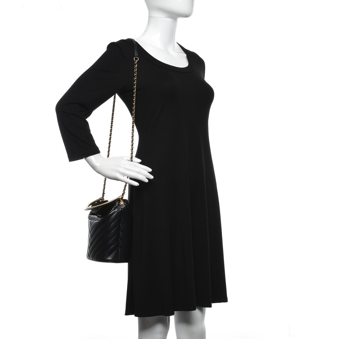 Lambskin Chevron Quilted Handle With Chic Bucket Bag Black