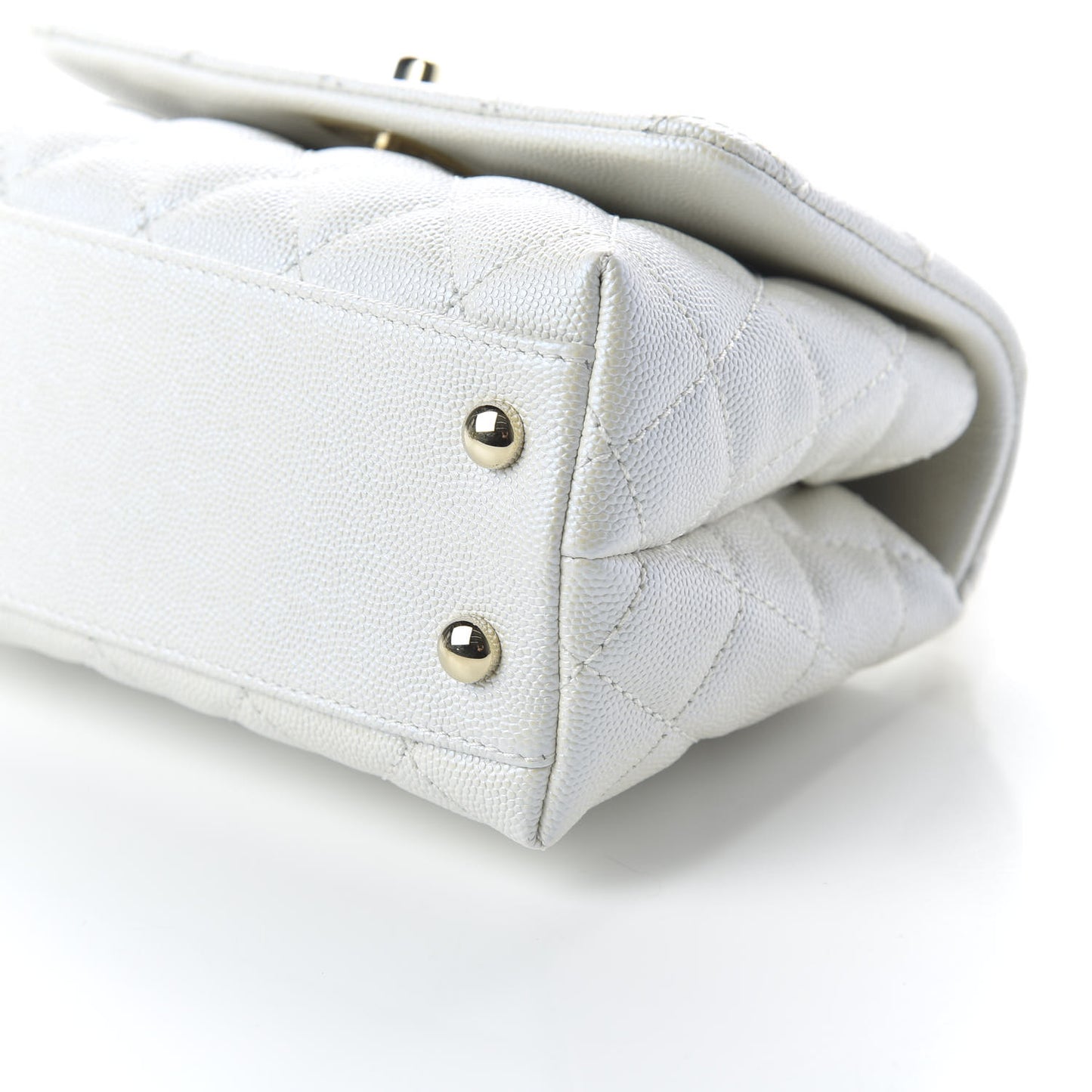 Iridescent Caviar Quilted Extra Mini Coco Handle Flap Ivory
