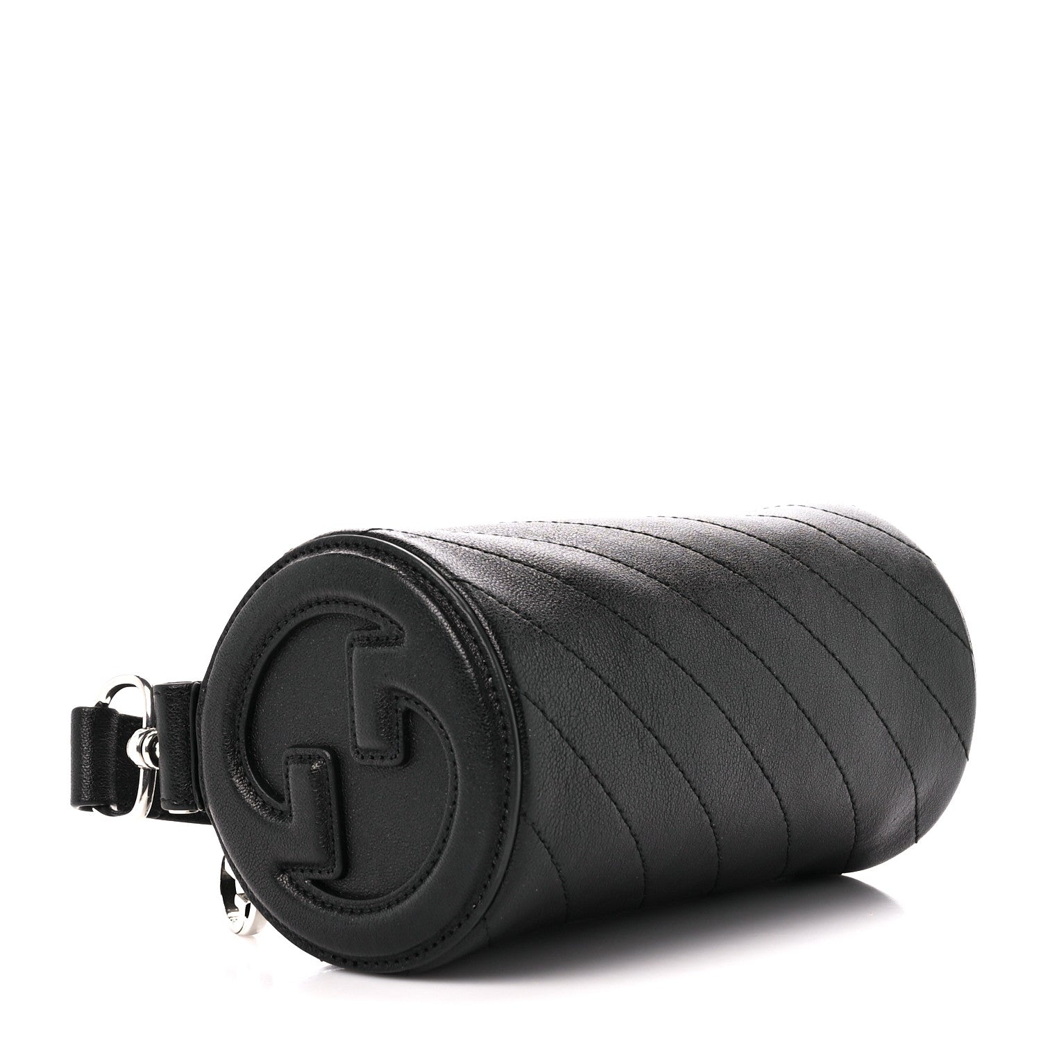 Gucci Sakai Be Green Calfskin Diagonal Stitched Mini Blondie Barrel Shoulder Bag Black 4 of 9