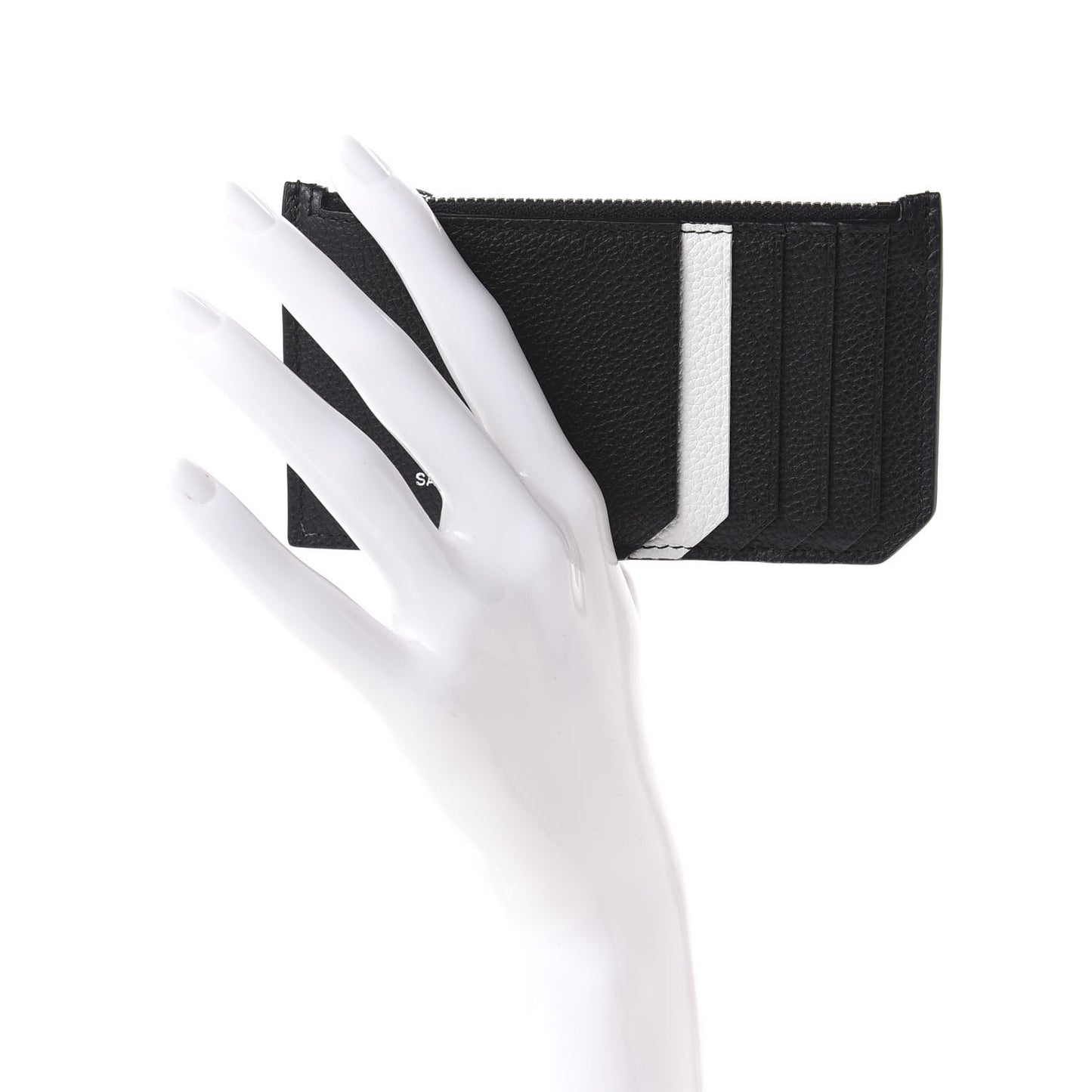 Grained Calfskin 5 Fragments Zip Pouch Card Holder Black