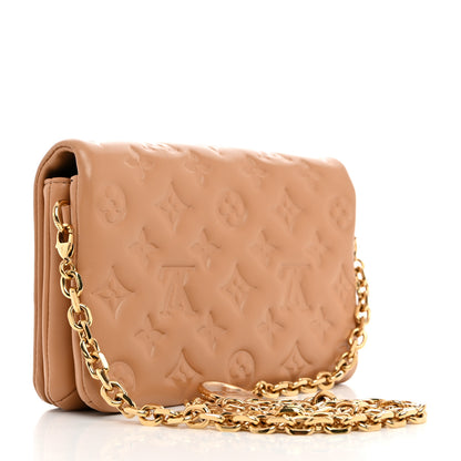 Louis Vuitton Lambskin Embossed Monogram Pochette Coussin Camel 2 of 10