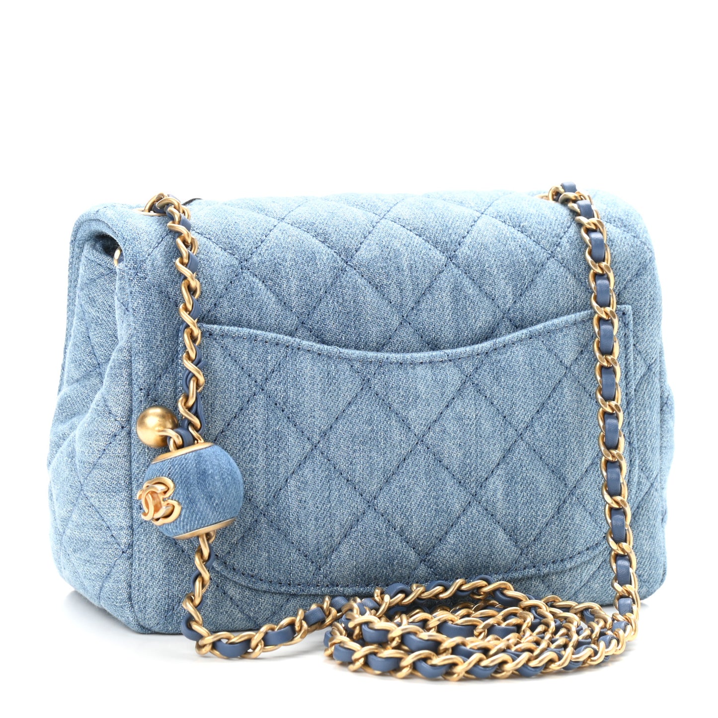 Denim Quilted Mini Pearl Crush Flap Blue