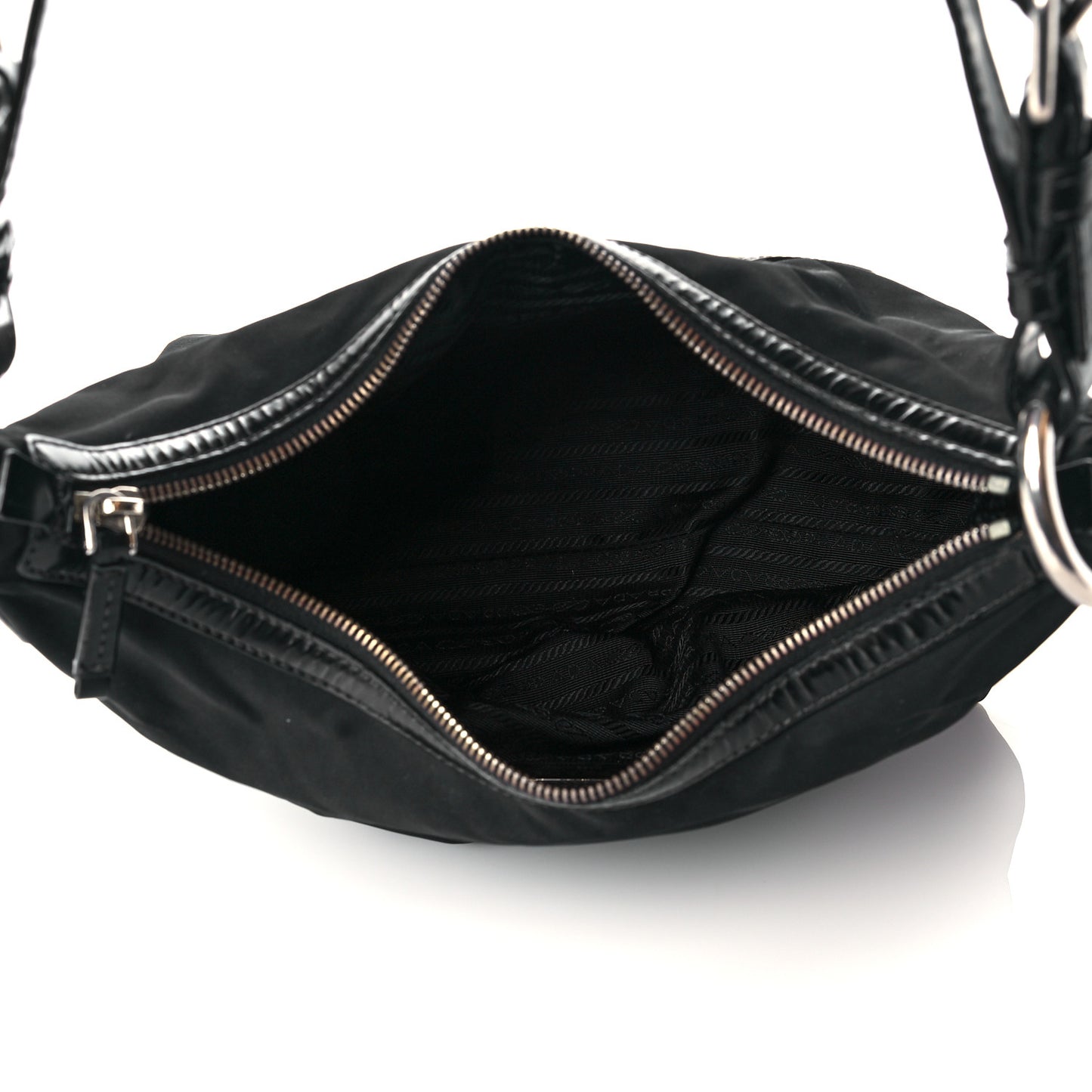 Tessuto Nylon Calfskin Logo Shoulder Bag Black