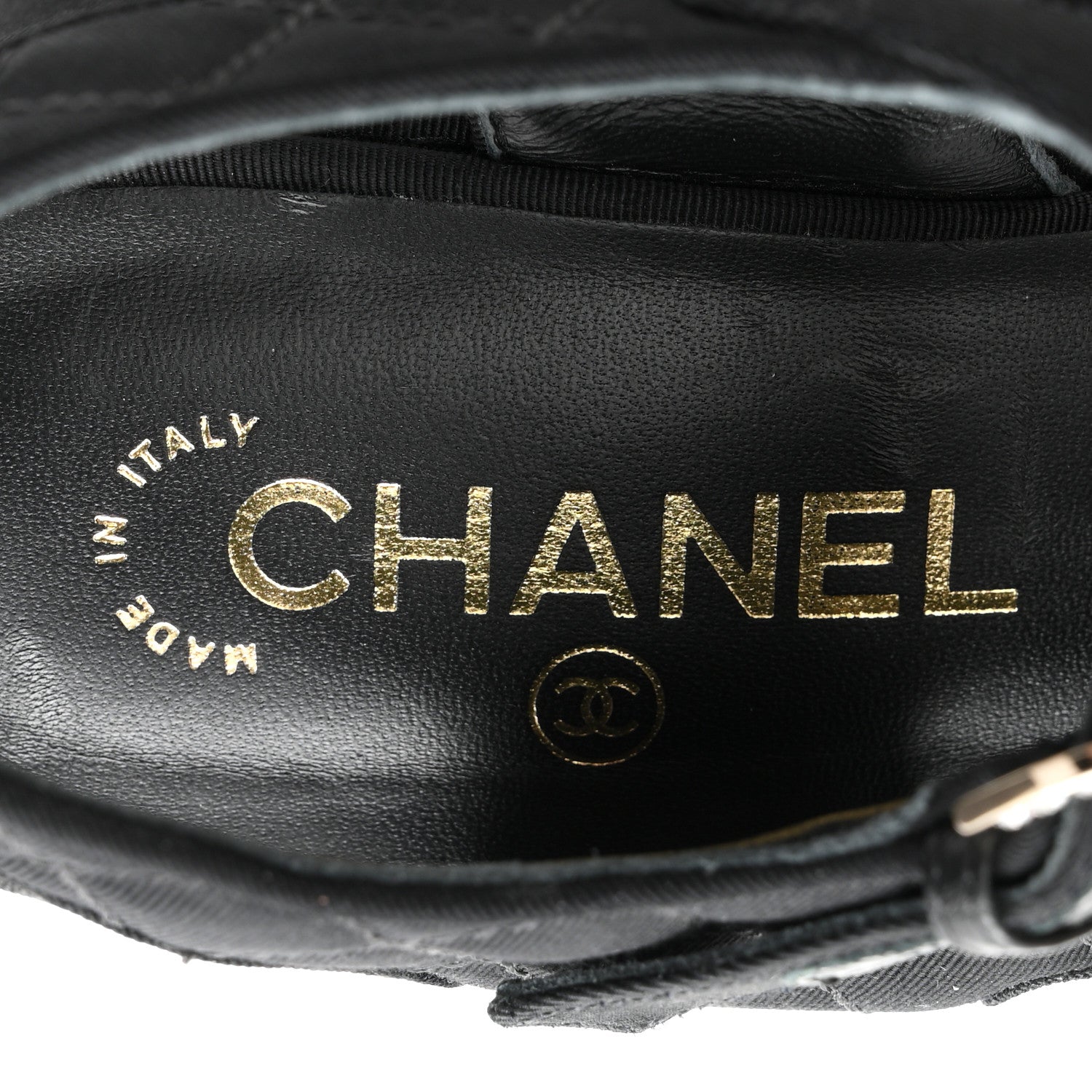Chanel Grosgrain Quilted Crystal CC Platform Sandals 38.5 Black 8 of 9