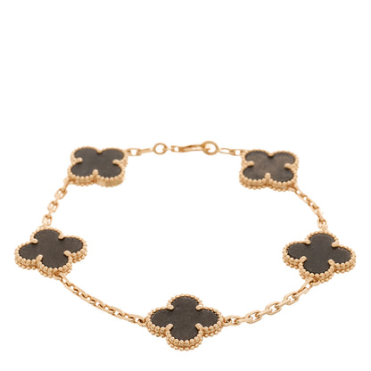 Van Cleef & Arpels 18K Rose Gold Silver Obsidian 5 Motifs Vintage Alhambra Bracelet 1 of 5
