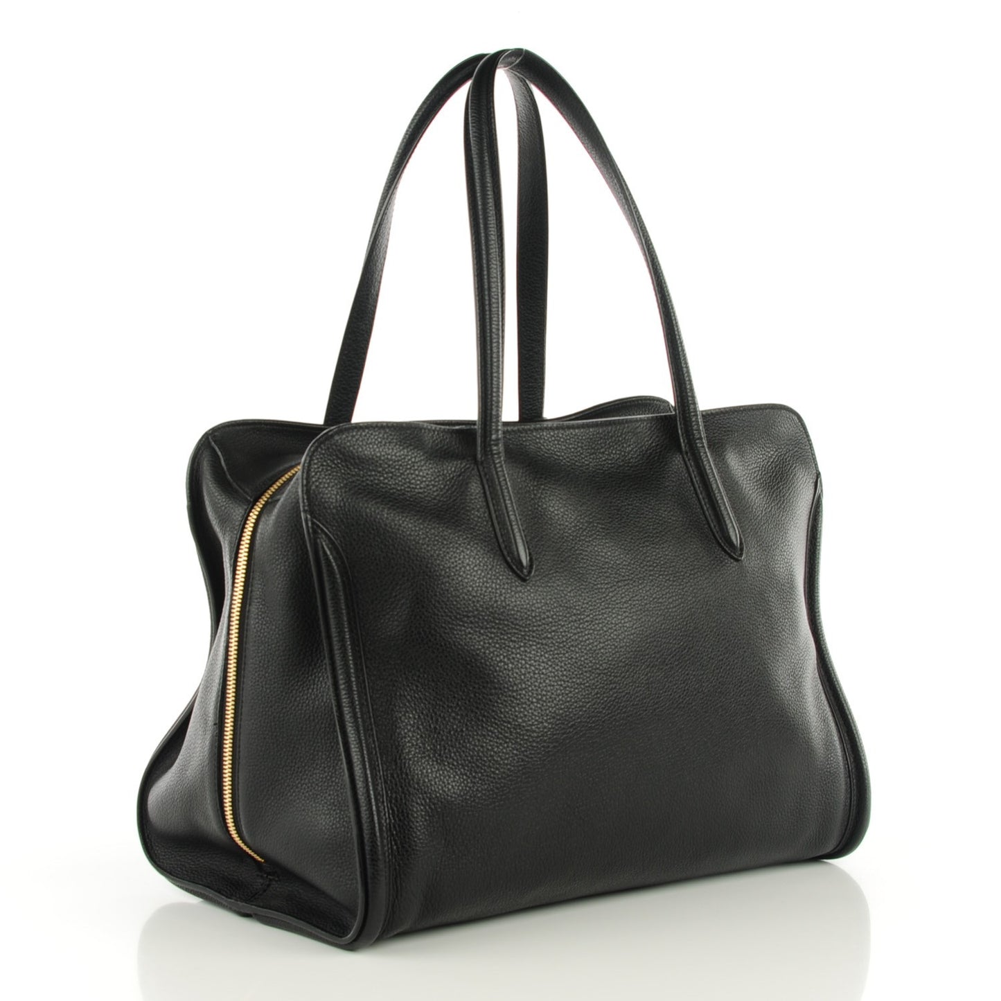 Pebbled Calfskin Medium Skull Padlock Zip Around Tote Black