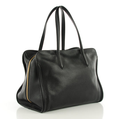 Alexander McQueen Pebbled Calfskin Medium Skull Padlock Zip Around Tote Black 3 of 7