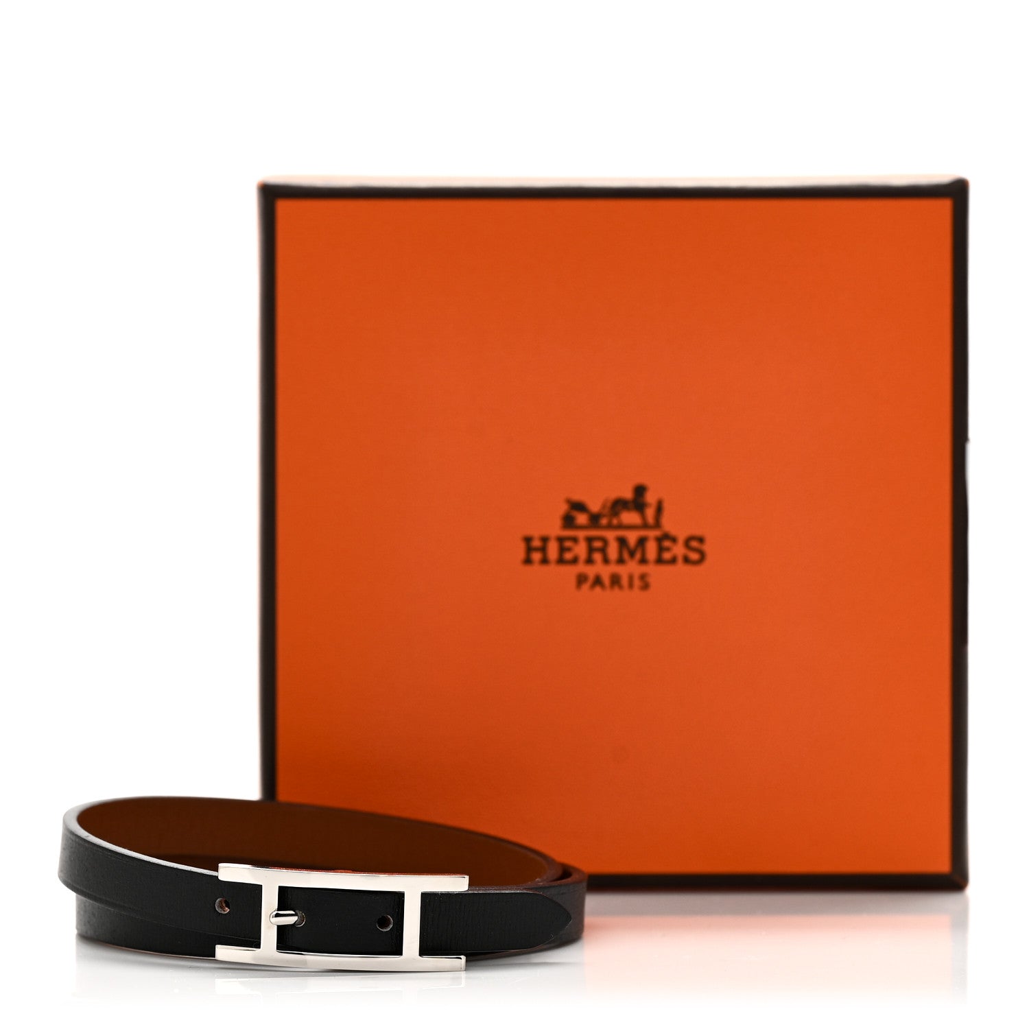 Hermes Swift Behapi Double Tour Reversible Bracelet T4 Black Gold 4 of 4