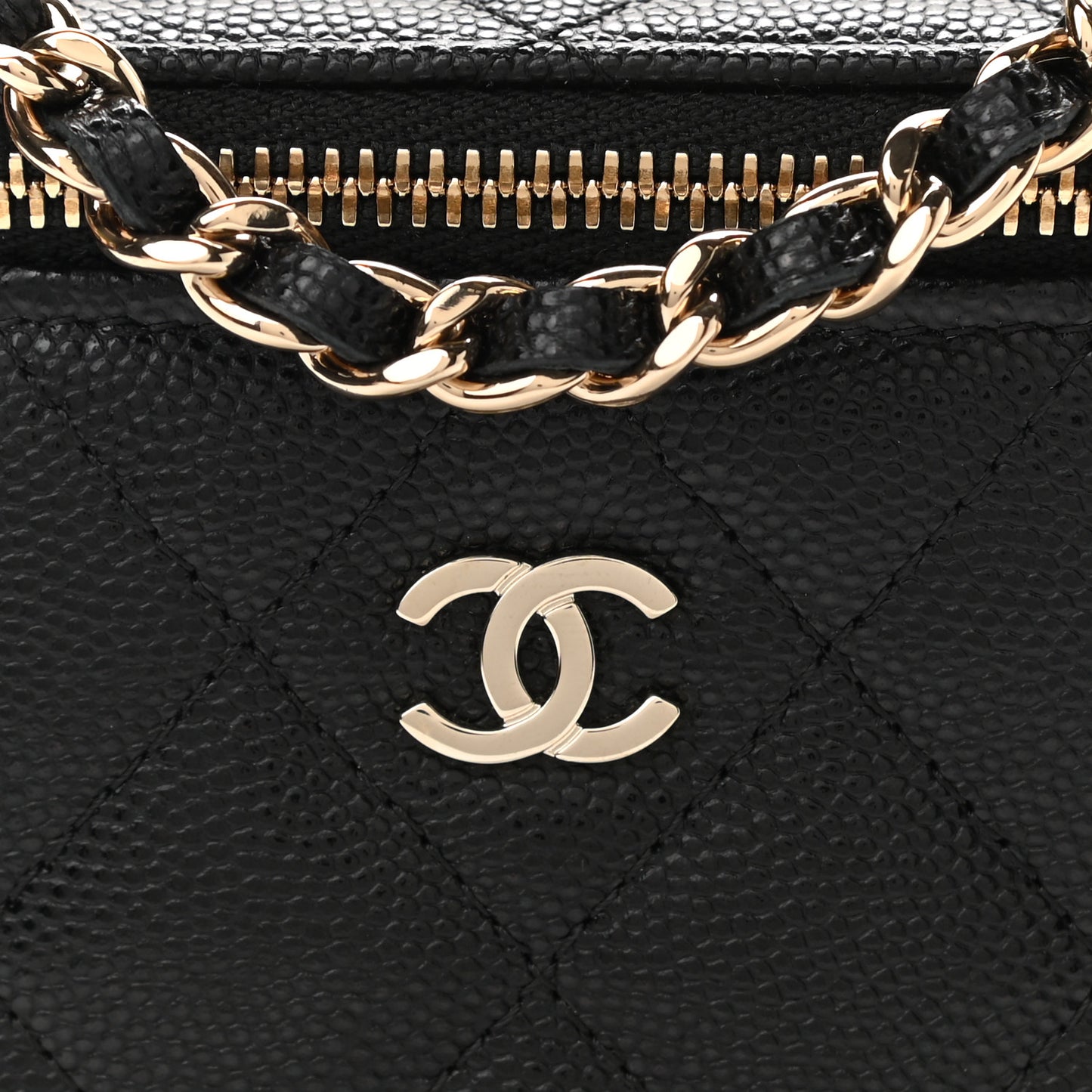 Caviar Quilted Mini Vanity Case With Chain Black