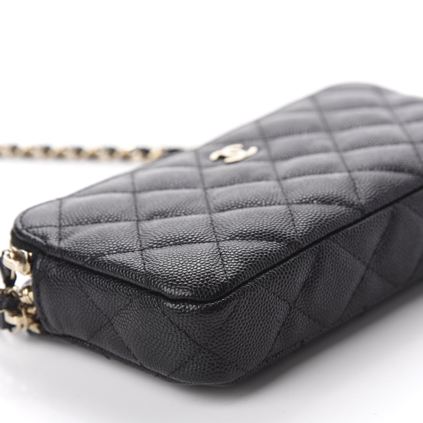 Caviar Quilted Small Clutch With Chain Black