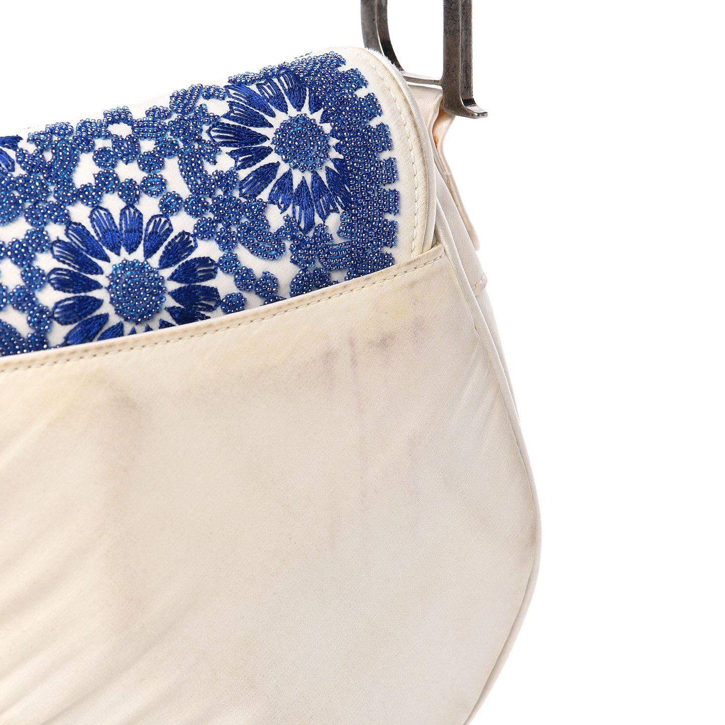 Satin Sequin Embellished Saddle Bag White Blue