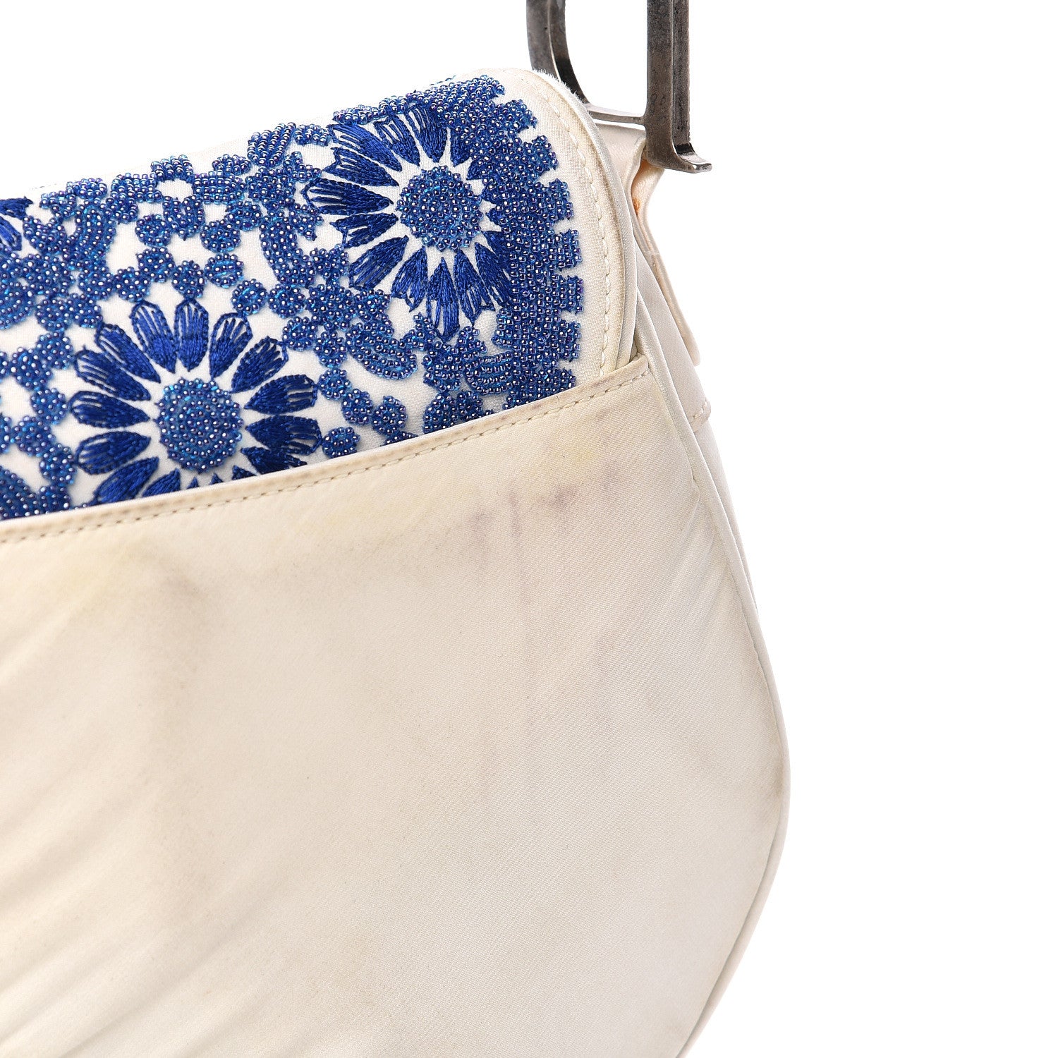 Christian Dior Satin Sequin Embellished Saddle Bag White Blue 10 of 12