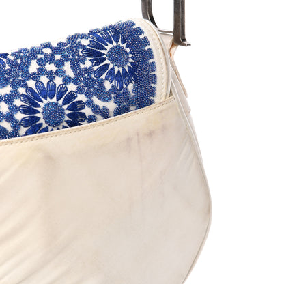 Christian Dior Satin Sequin Embellished Saddle Bag White Blue 10 of 12