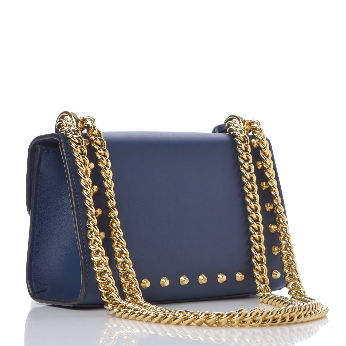 Calfskin Studded Small Padlock Shoulder Bag Blue Agata