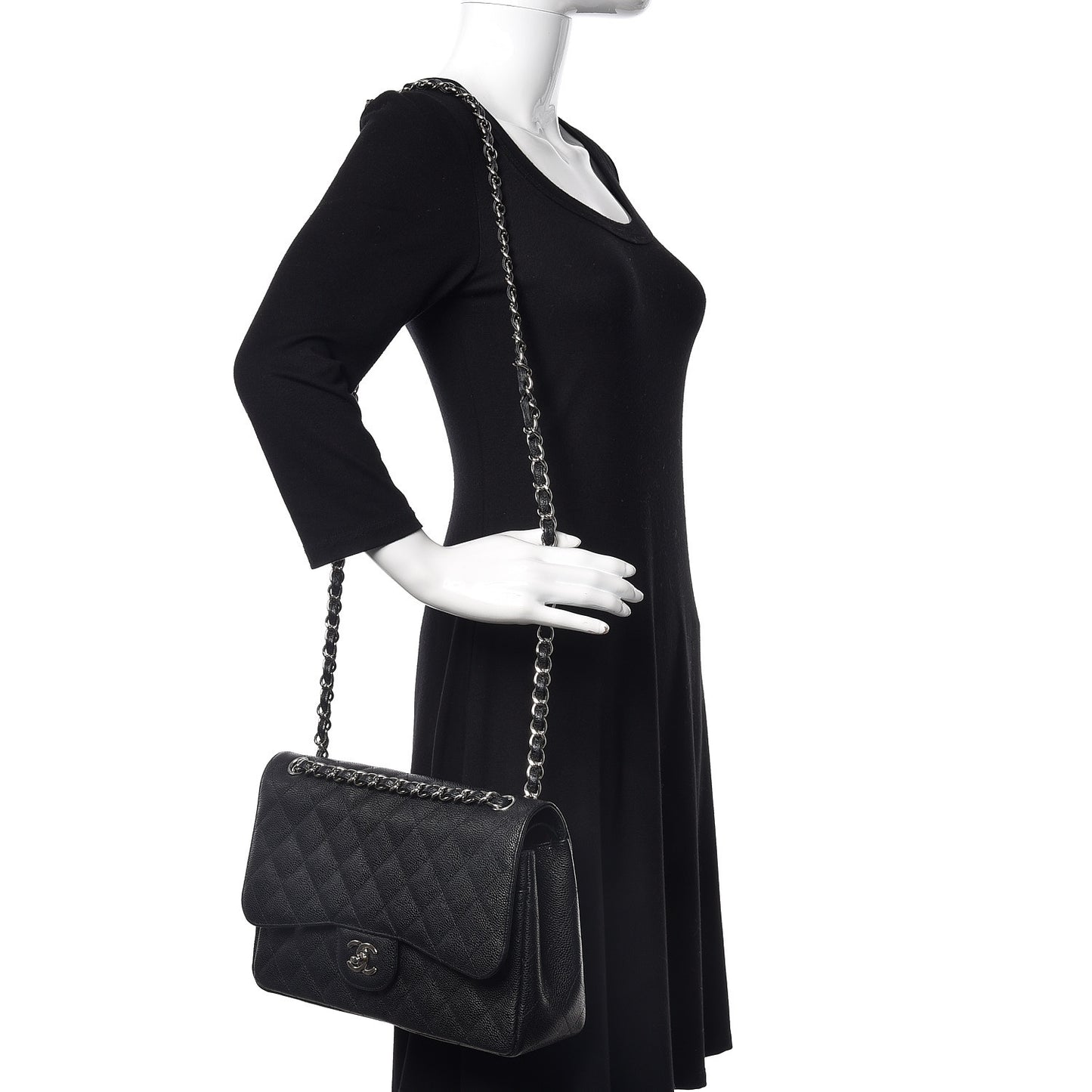 Caviar Quilted Jumbo Double Flap Black