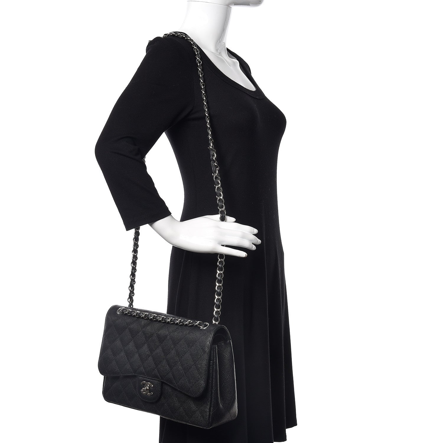 Chanel Caviar Quilted Jumbo Double Flap Black 2 of 9