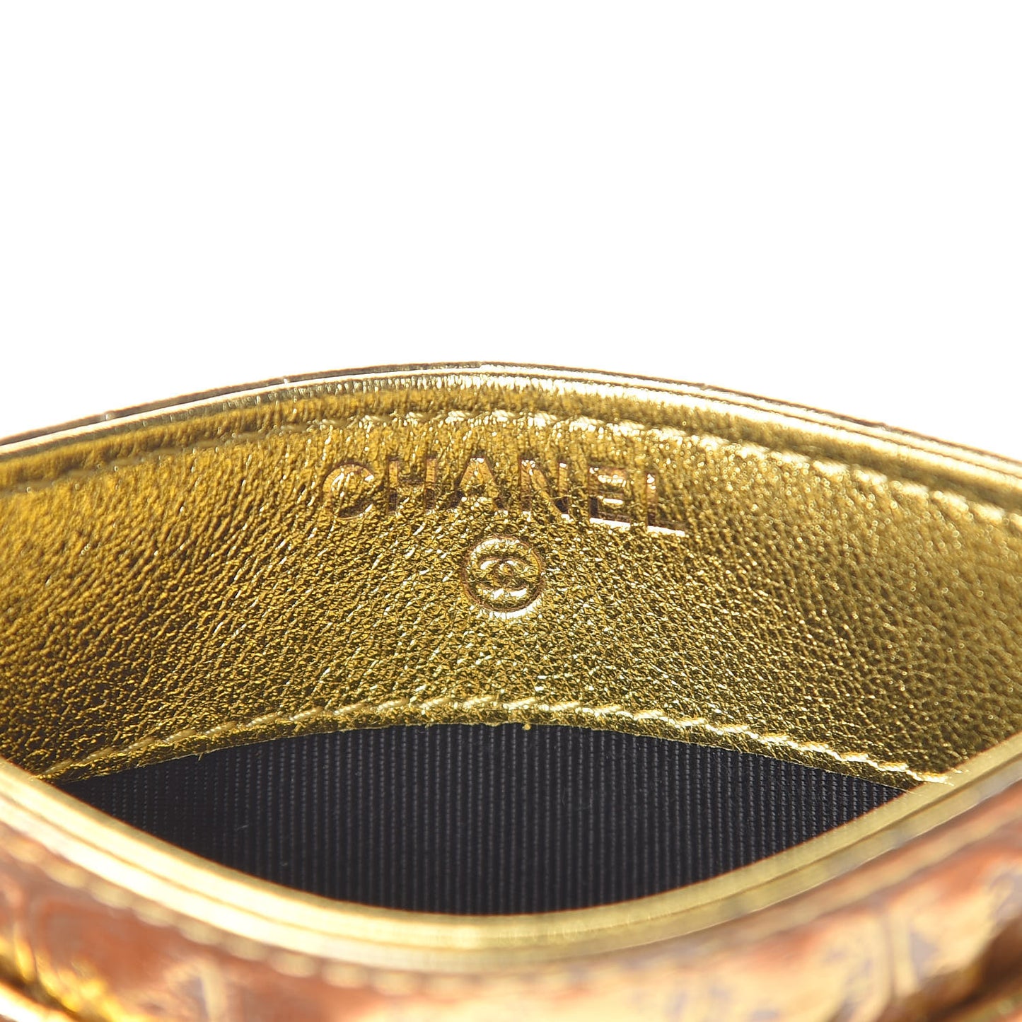 Metallic Calfskin Crocodile Embossed Cocodile Card Holder Gold