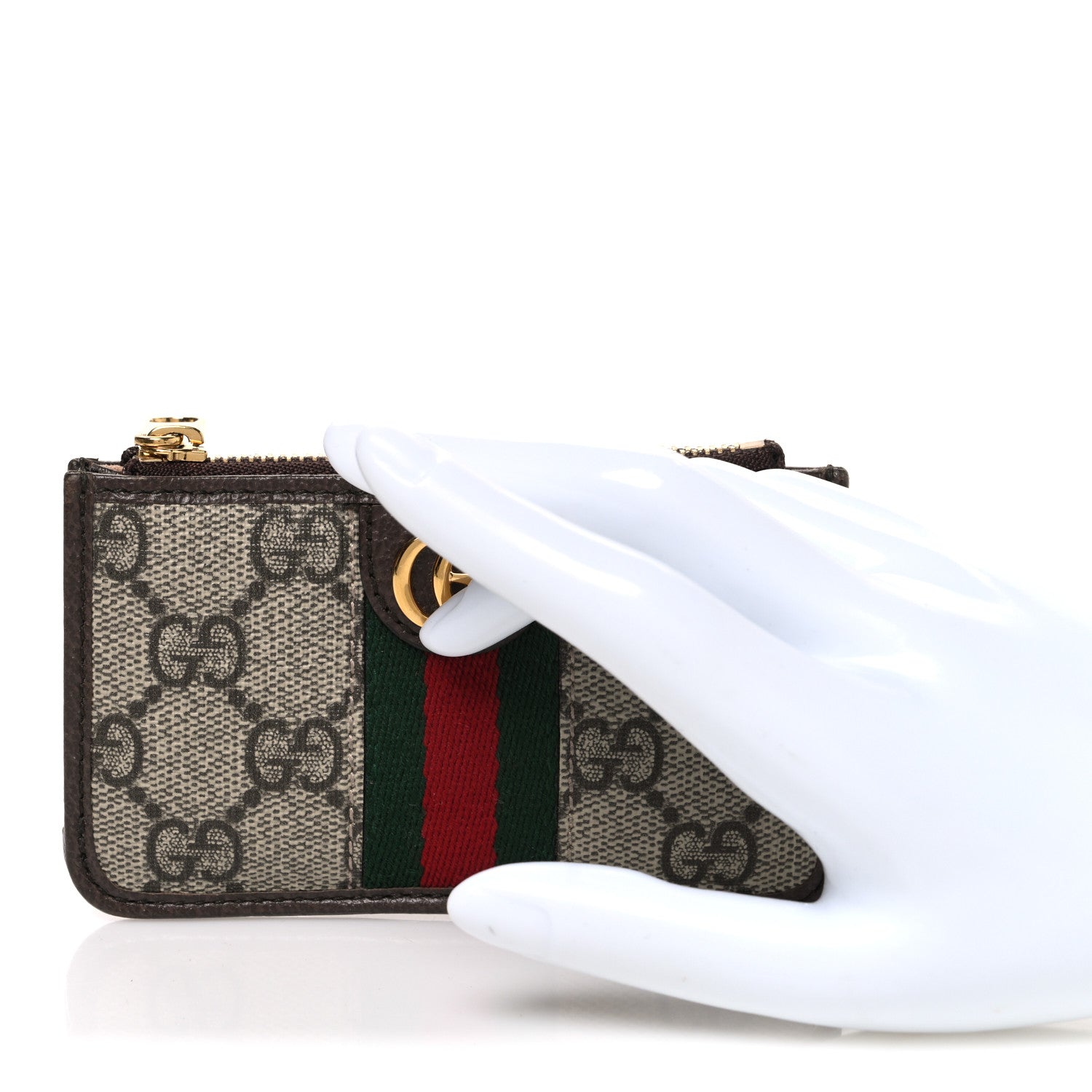 Gucci GG Supreme Monogram Web Ophidia Zip Card Case Brown 2 of 7