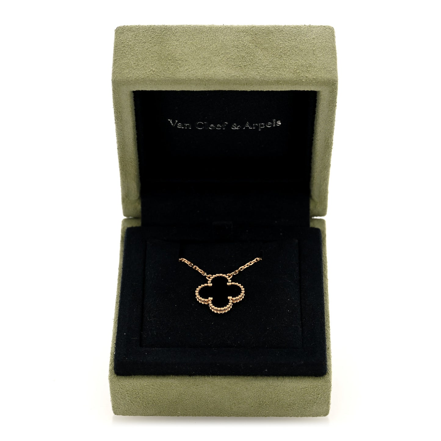 18K Yellow Gold Black Onyx Vintage Alhambra Pendant Necklace