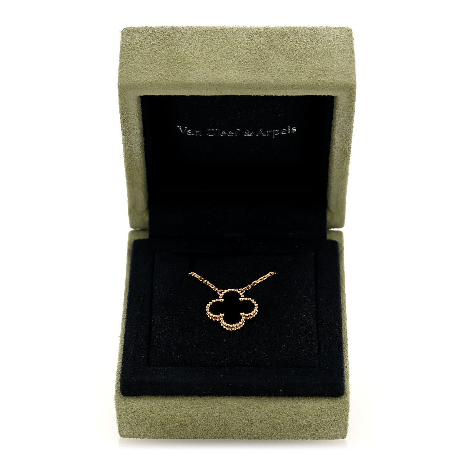 Van Cleef & Arpels 18K Yellow Gold Black Onyx Vintage Alhambra Pendant Necklace 5 of 5